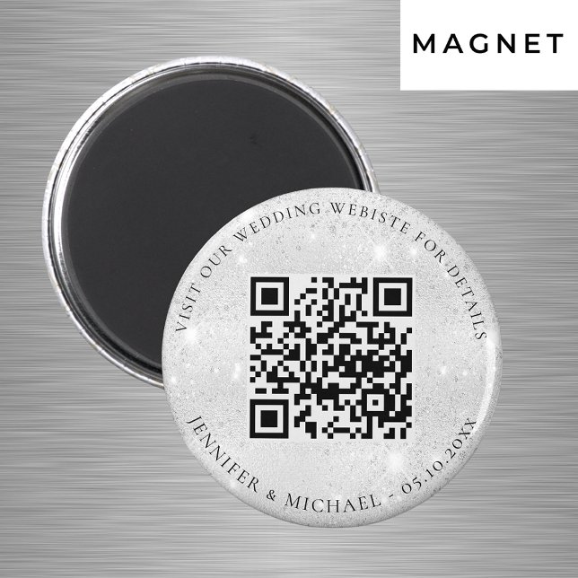 Wedding website QR code details rsvp silver Magnet (Creator Uploaded)