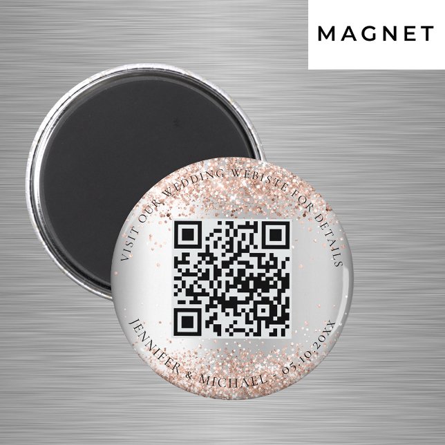 Wedding website QR code details rsvp silver rose Magnet (Creator Uploaded)