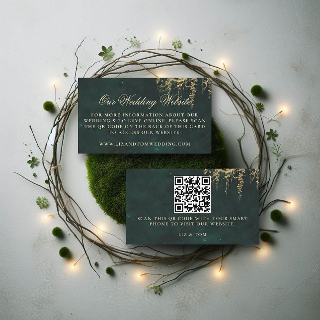 Wedding Website QR Code Enchanted Forest Vines Enclosure Card (wedding website enclosure enchanted forest fairytale gold vines calligraphy)