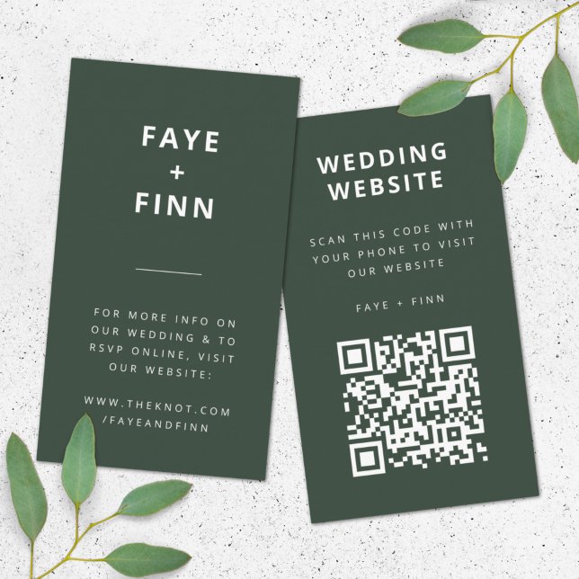 Wedding Website | QR Code Green Scandi Minimalist Enclosure Card (Direct guests seamlessly to your wedding website using this QR code photo enclosure card)