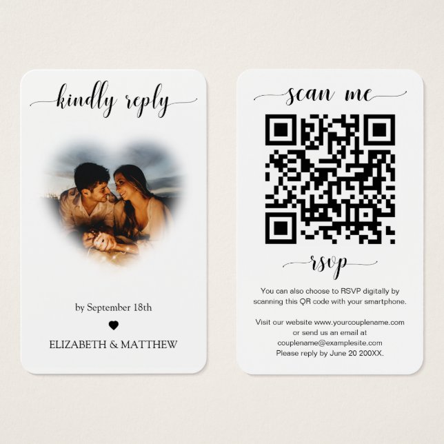 Wedding Website QR Code Heart Frame Photo RSVP (Front & Back)