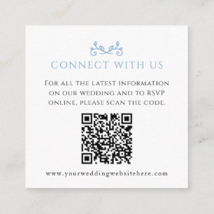 Wedding website QR code heart leaf monogram blue E Enclosure Card