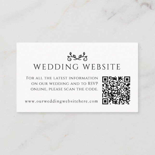 Wedding website QR code heart leaf monogram mono Enclosure Card (Back)