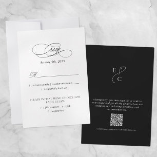 Wedding Website QR Code Meal Choice Black & White  RSVP Card
