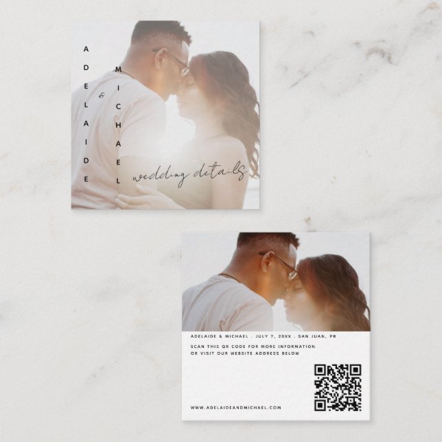 Wedding Website QR Code Modern Photo RSVP Wedding  Enclosure Card (Front/Back)