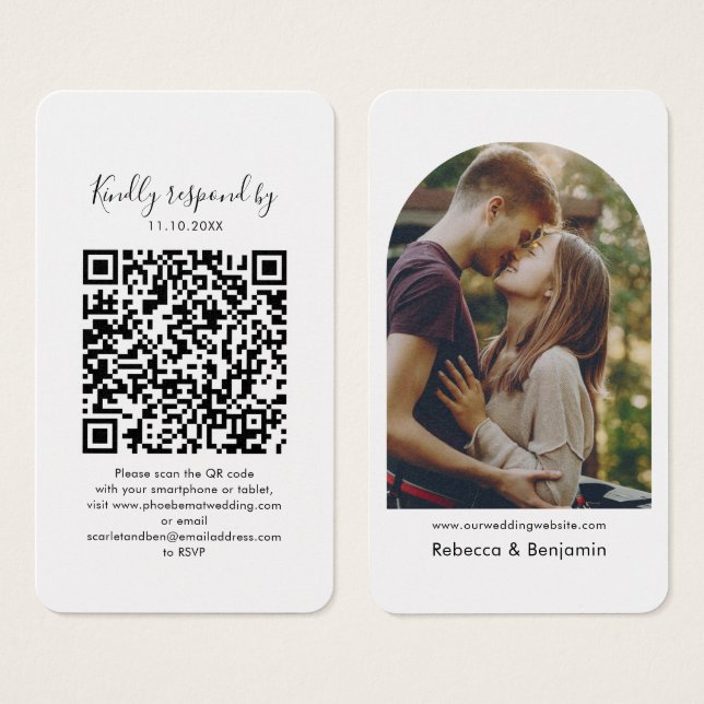 Wedding Website QR Code Photo RSVP Enclosure Card (Front & Back)