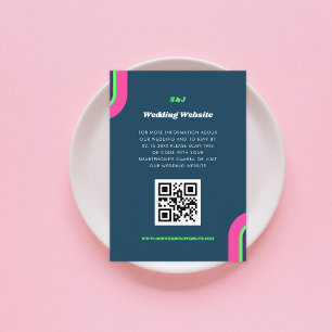 Wedding Website QR Code RSVP Teal Retro Groovy Enclosure Card