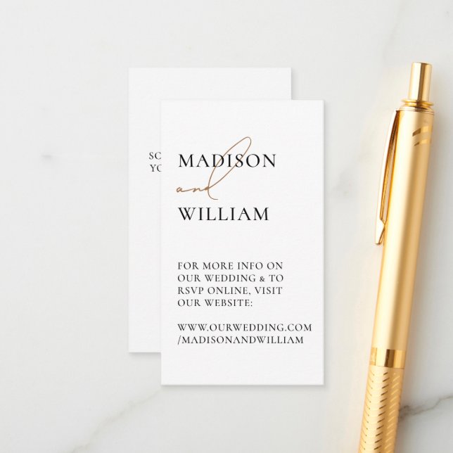 Wedding Website QR Code White Modern Enclosure Card (Front/Back In Situ)