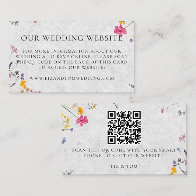 Wedding Website QR Code Wildflower Garden Ivory Enclosure Card (Front/Back)
