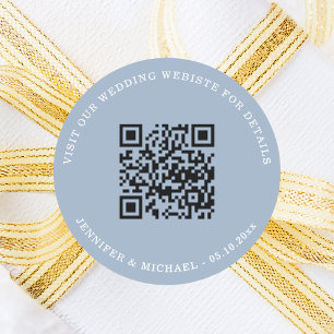 Wedding website QR details information rsvp blue Classic Round Sticker
