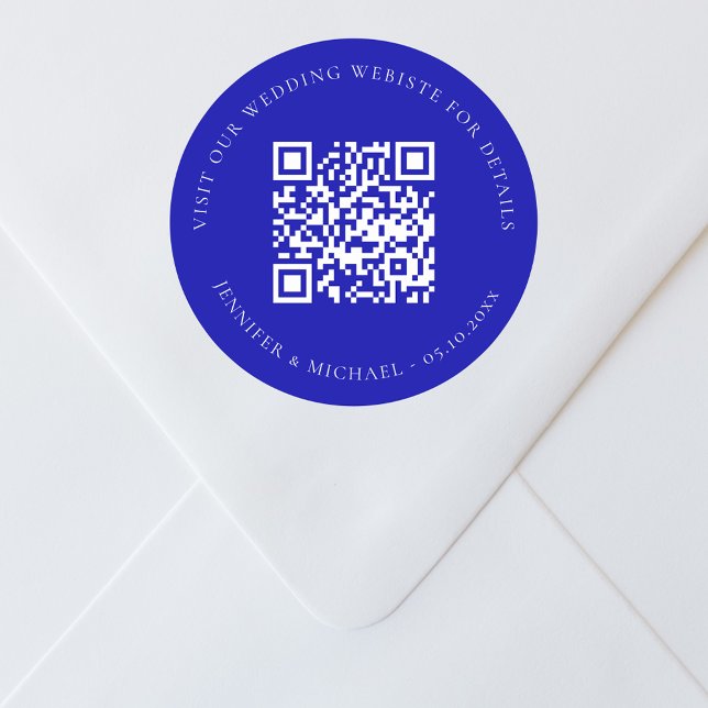 Wedding website QR details information rsvp blue Classic Round Sticker (Creator Uploaded)