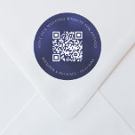 Wedding website QR details information rsvp blue Classic Round Sticker<br><div class="desc">Add your url for your wedding website.  For information,  details,  online rsvp. A navy blue,  uneven coloured background.</div>