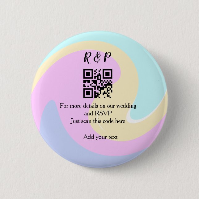 Wedding website rsvp q r code add name text  6 cm round badge (Front)
