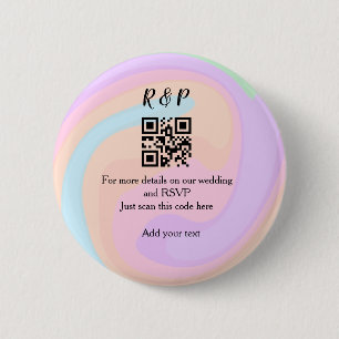 Wedding website rsvp q r code add name text  6 cm round badge