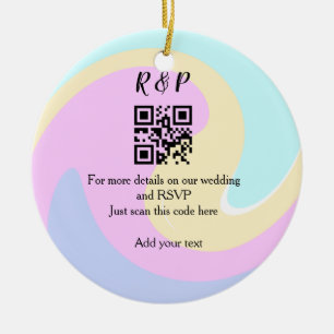 Wedding website rsvp q r code add name text ceramic ornament