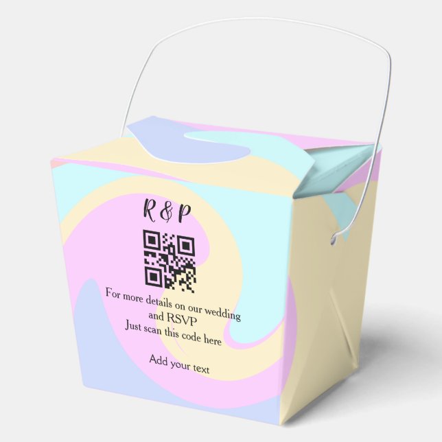 Wedding website rsvp q r code add name text  favour box (Front)
