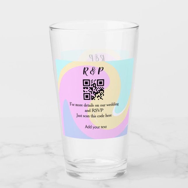 Wedding website rsvp q r code add name text  glass (Front)