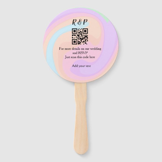 Wedding website rsvp q r code add name text  hand fan (Front)