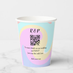 Wedding website rsvp q r code add name text paper cups