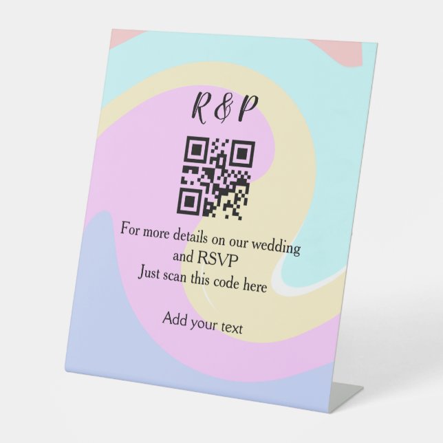 Wedding website rsvp q r code add name text  pedestal sign (Front)