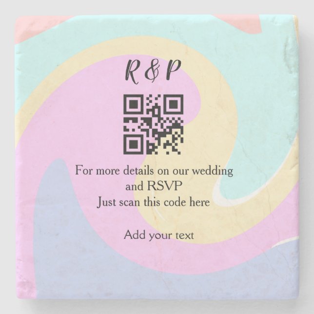 Wedding website rsvp q r code add name text  stone coaster (Front)