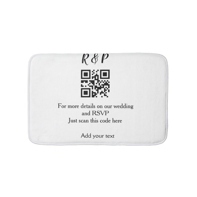 Wedding website rsvp q r code add name text thr bath mat (Front)