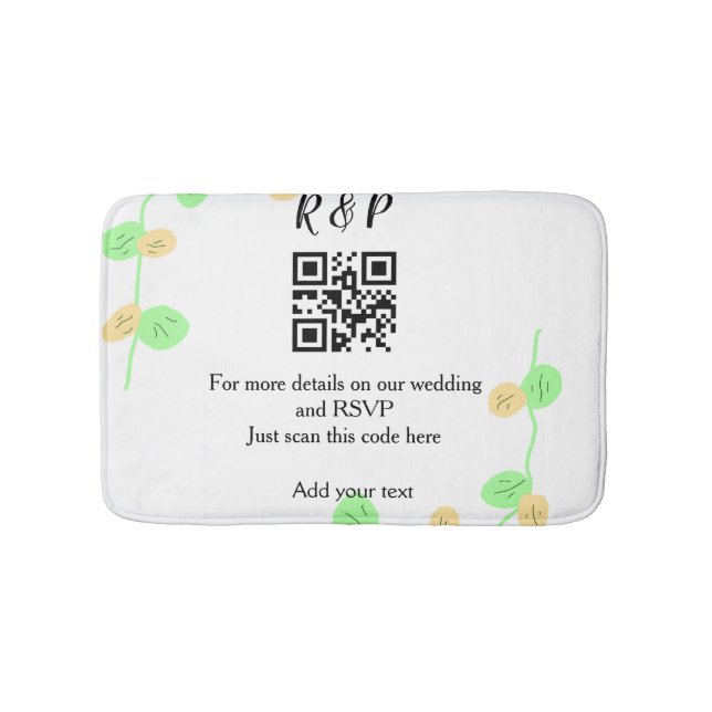 Wedding website rsvp q r code add name text thr bath mat (Front)