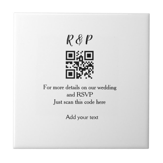Wedding website rsvp q r code add name text thr ceramic tile (Front)