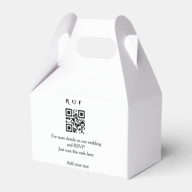 Wedding website rsvp q r code add name text thr favour box (Front Side)