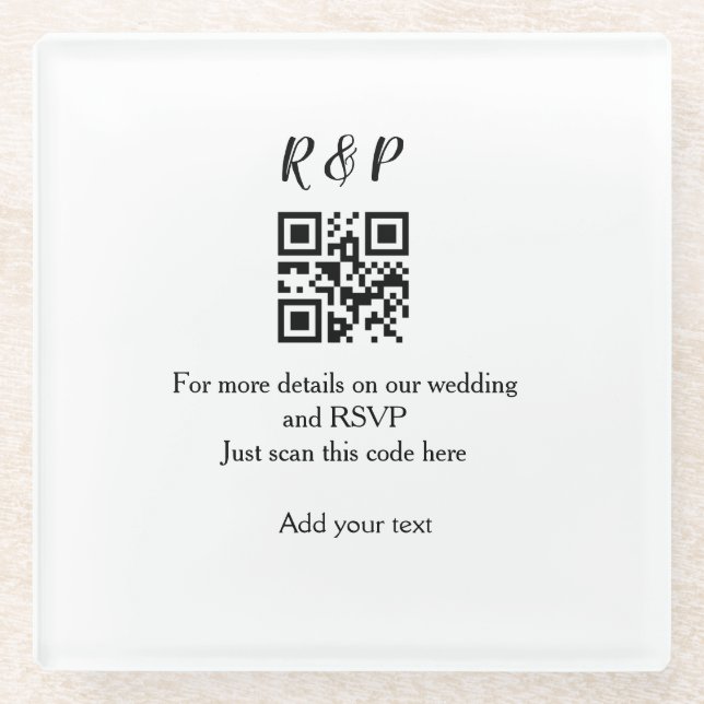 Wedding website rsvp q r code add name text thr glass coaster (Front)