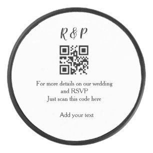 Wedding website rsvp q r code add name text thr hockey puck
