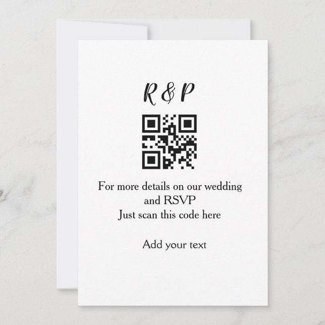 Wedding website rsvp q r code add name text thr invitation (Front)