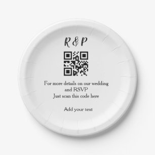 Wedding website rsvp q r code add name text thr paper plate