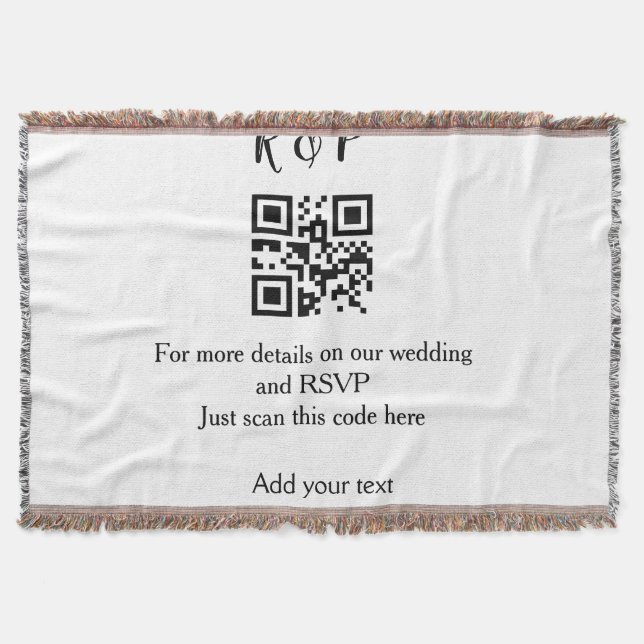 Wedding website rsvp q r code add name text thr throw blanket (Front)