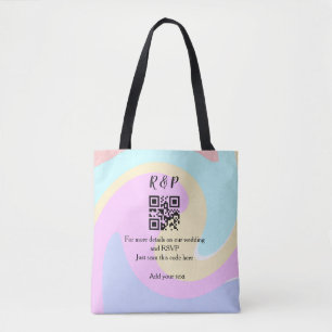 Wedding website rsvp q r code add name text  tote bag