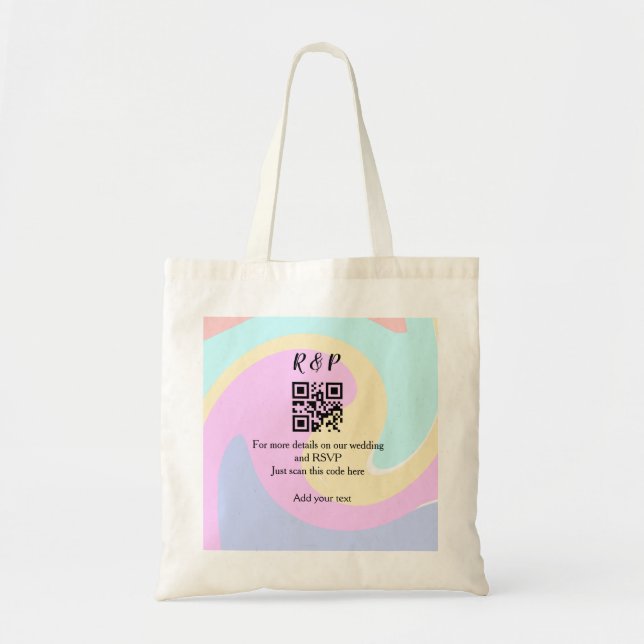 Wedding website rsvp q r code add name text  tote bag (Front)