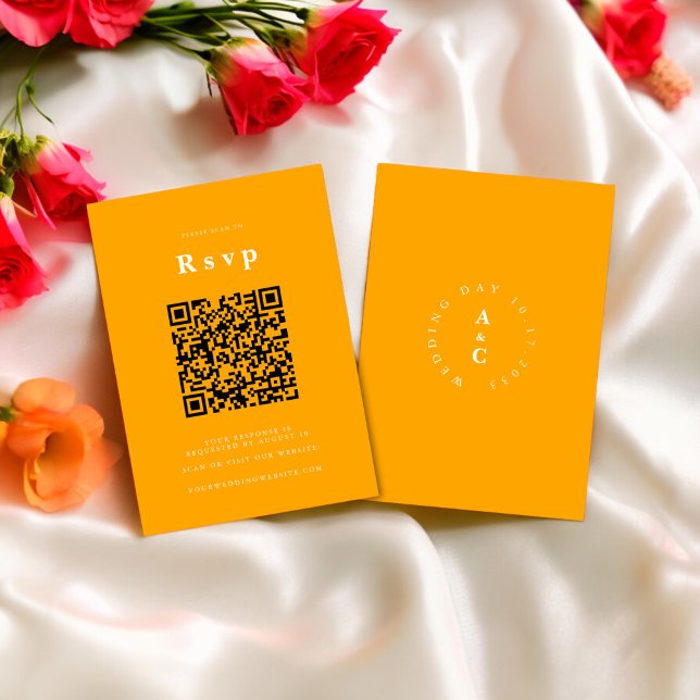  Wedding Website | RSVP QR Code Photo orange  (fun orange bold wedding details card , mix and match wedding ststionary , editable ,downloadable ,
)