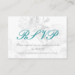 Wedding Website RSVP Simple Floral Silver Teal Enclosure Card