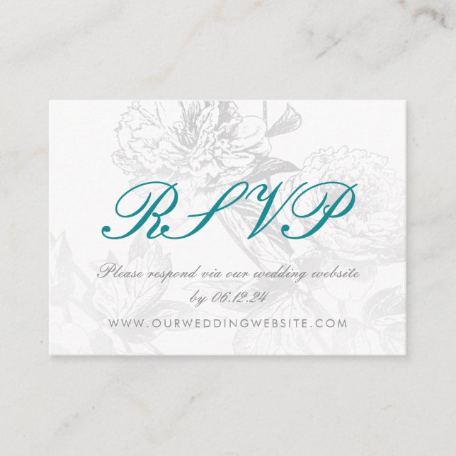 Wedding Website RSVP Simple Floral Silver Teal Enclosure Card (Front)