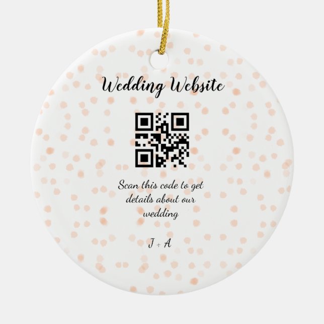 Wedding website scan QR code for details orange so Ceramic Ornament (Front)