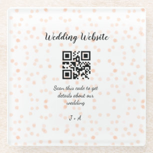 Wedding website scan QR code for details orange so Glass Coaster