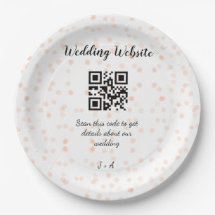 Wedding website scan QR code for details orange so Paper Plate