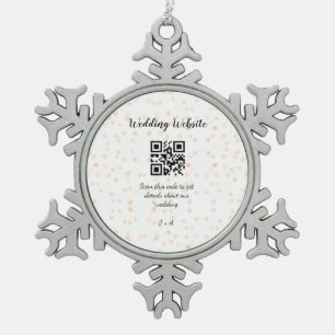 Wedding website scan QR code for details orange so Snowflake Pewter Christmas Ornament