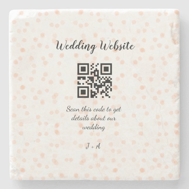Wedding website scan QR code for details orange so Stone Coaster (Front)