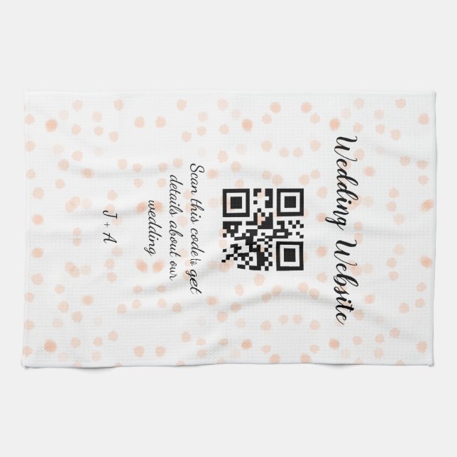 Wedding website scan QR code for details orange so Tea Towel (Horizontal)