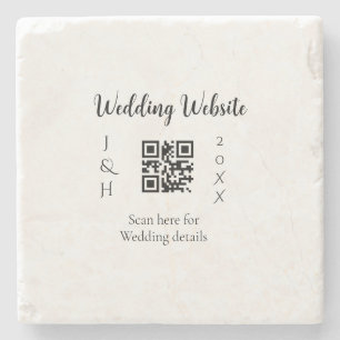 WEDDING WEBSITE SCAN QR COUPLE NAME YEAR SIMPLE MI STONE COASTER