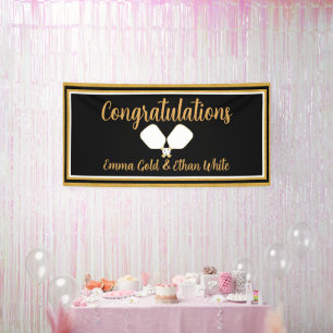 Wedding Weekend Activity Pickleball Black & Gold Banner