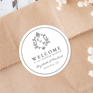 Wedding Weekend Crest Monogram Welcome Classic Round Sticker