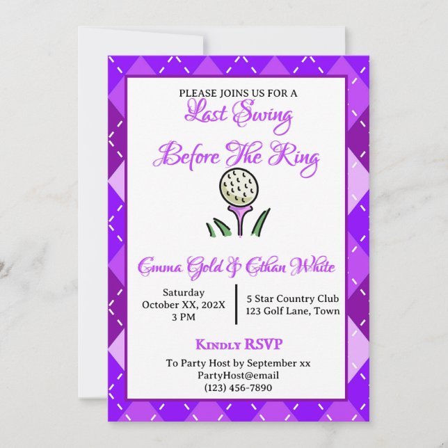 Wedding Weekend Golf Activity Purple Argyle Invitation (Front)