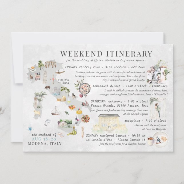 Wedding Weekend in Italy Itinerary Card (Front)